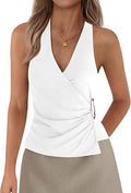 Womens Halter Top 2026 Spring Tie Wrap Sleeveless Ruched V Neck Fitted Summer Tops Backless Fashion Y2k Clothes